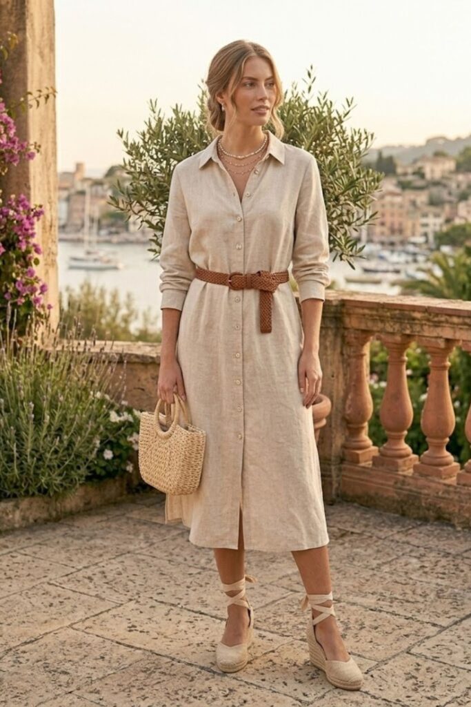 12. Linen Shirt Dress with Espadrilles