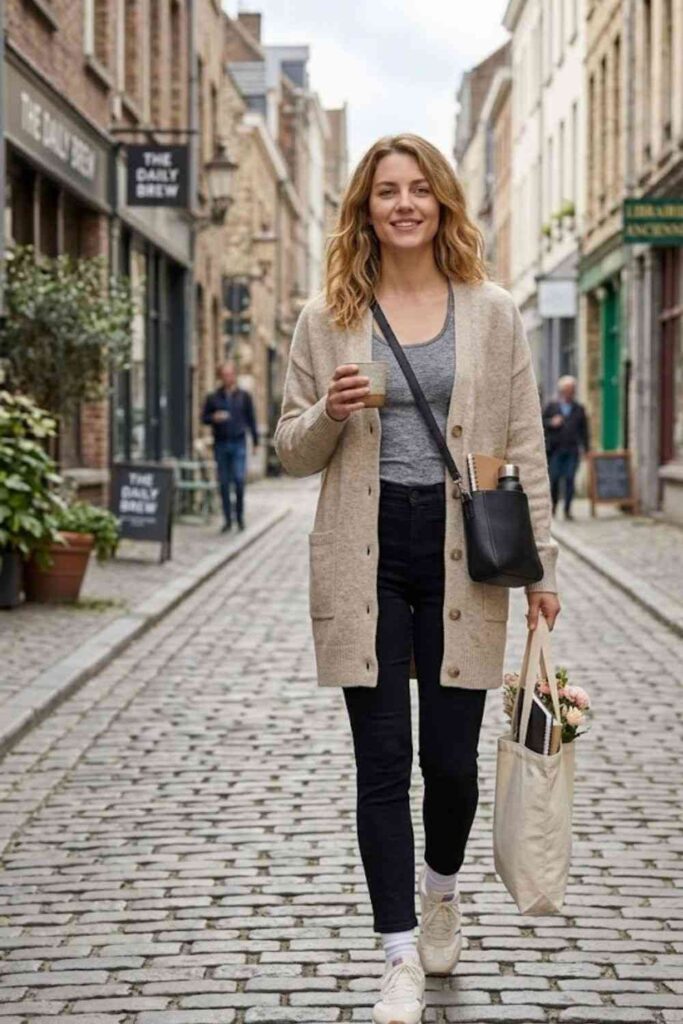 12. Long Cardigan with Jeans and Tee