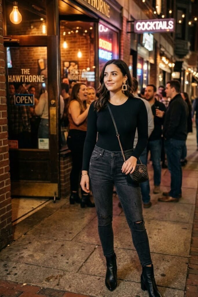 12. Long Sleeve Bodysuit With Skinny Jeans