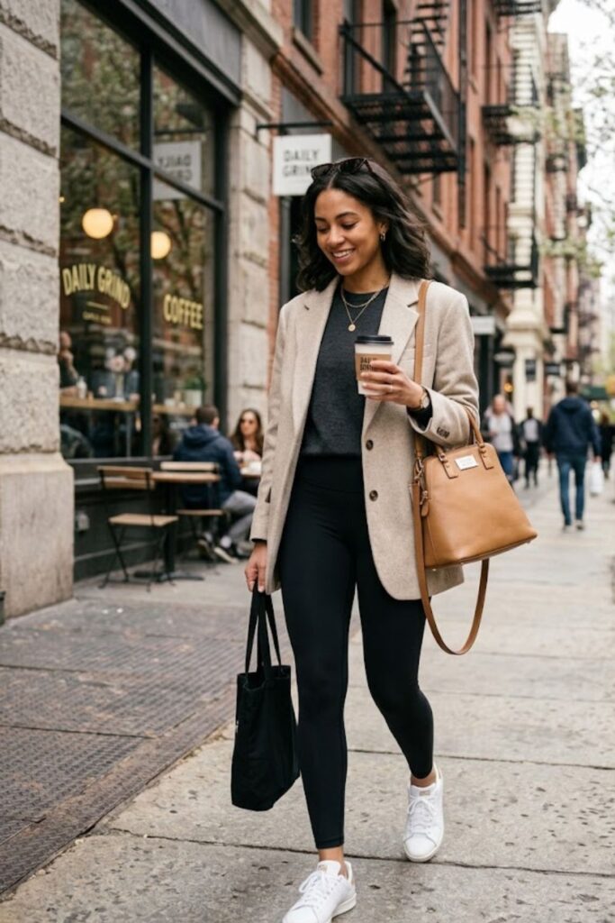 12. Neutral Blazer with Black Leggings