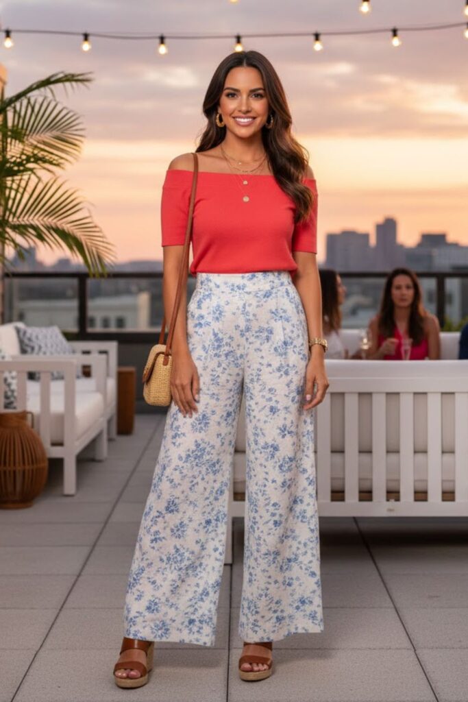 12. Off-Shoulder Top with Palazzo Pants