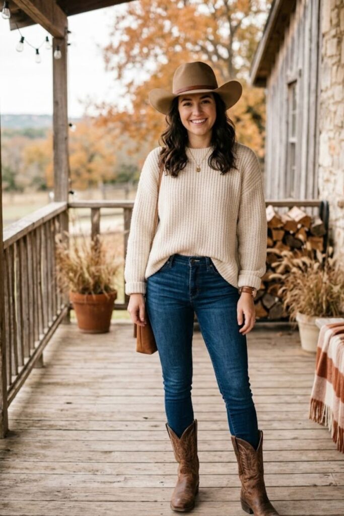 12. Oversized Sweater With Skinny Jeans and Boots