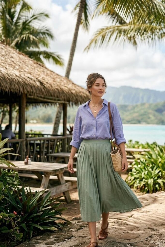 12. Pleated Midi Skirt With Blouse