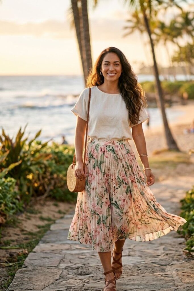 12. Pleated Midi Skirt With Blouse