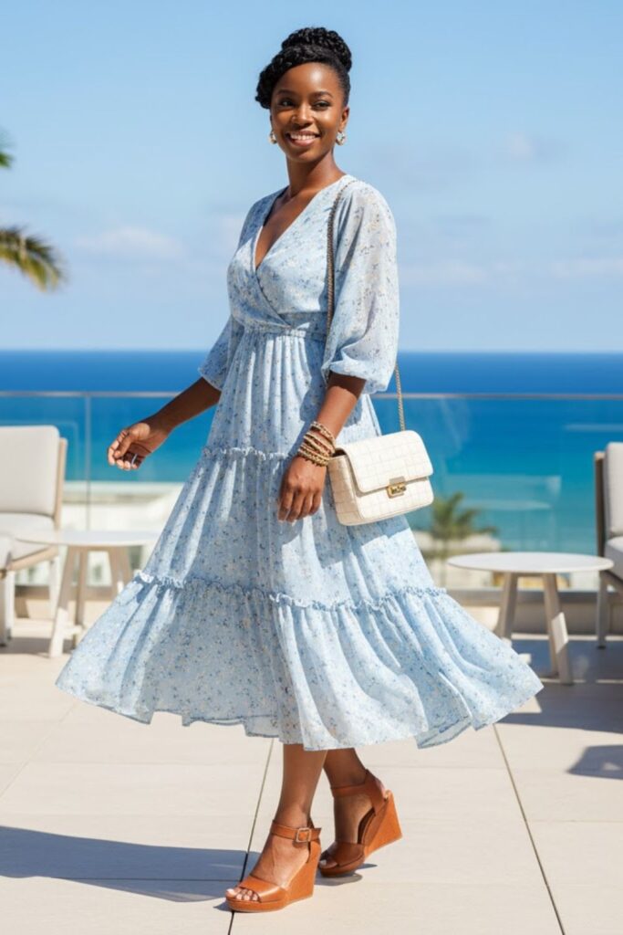 12. Ruffle Hem Dress with Wedges
