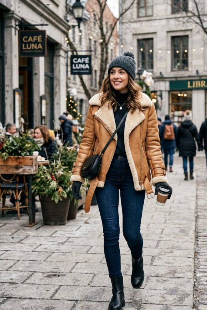 12. Shearling Jacket With Skinny Jeans