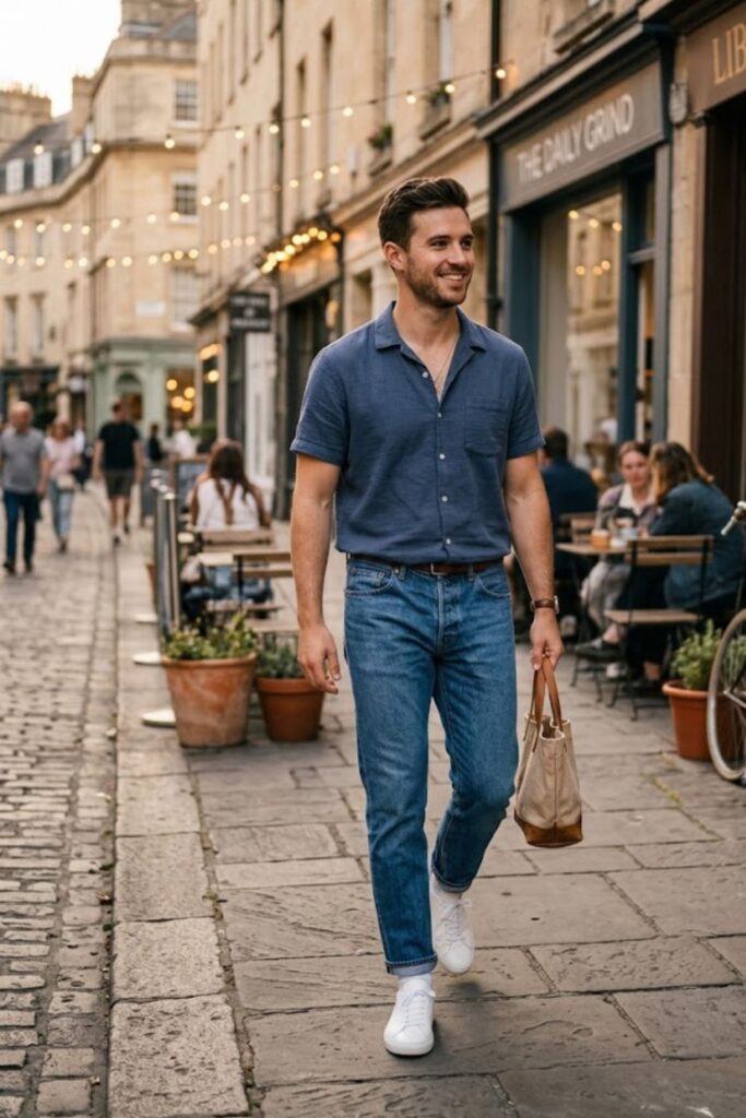 12. Short-Sleeve Shirt with Jeans