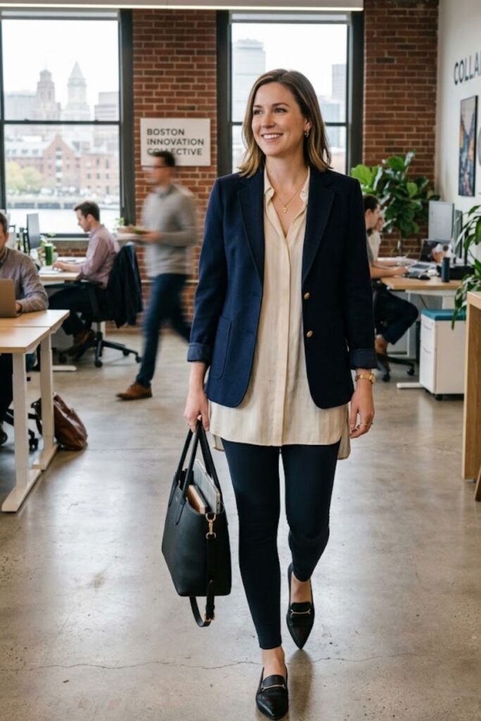 12. Tunic Top With Leggings and Blazer