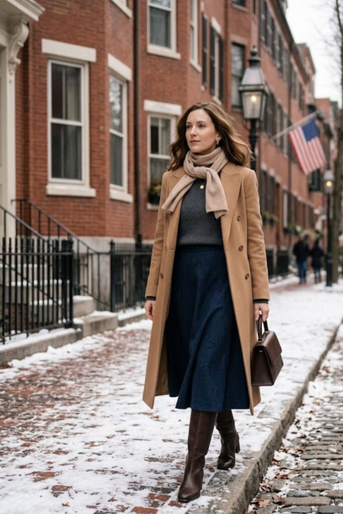 12. Wool Coat With Midi Skirt