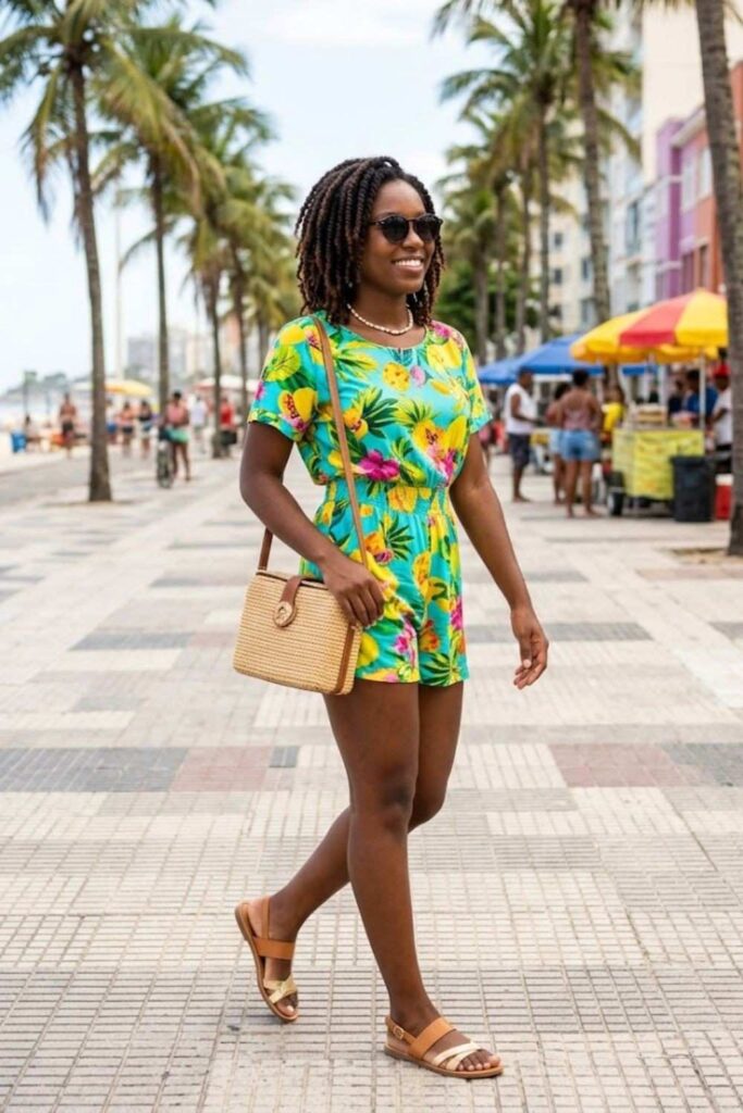 13. Colorful Romper With Sandals
