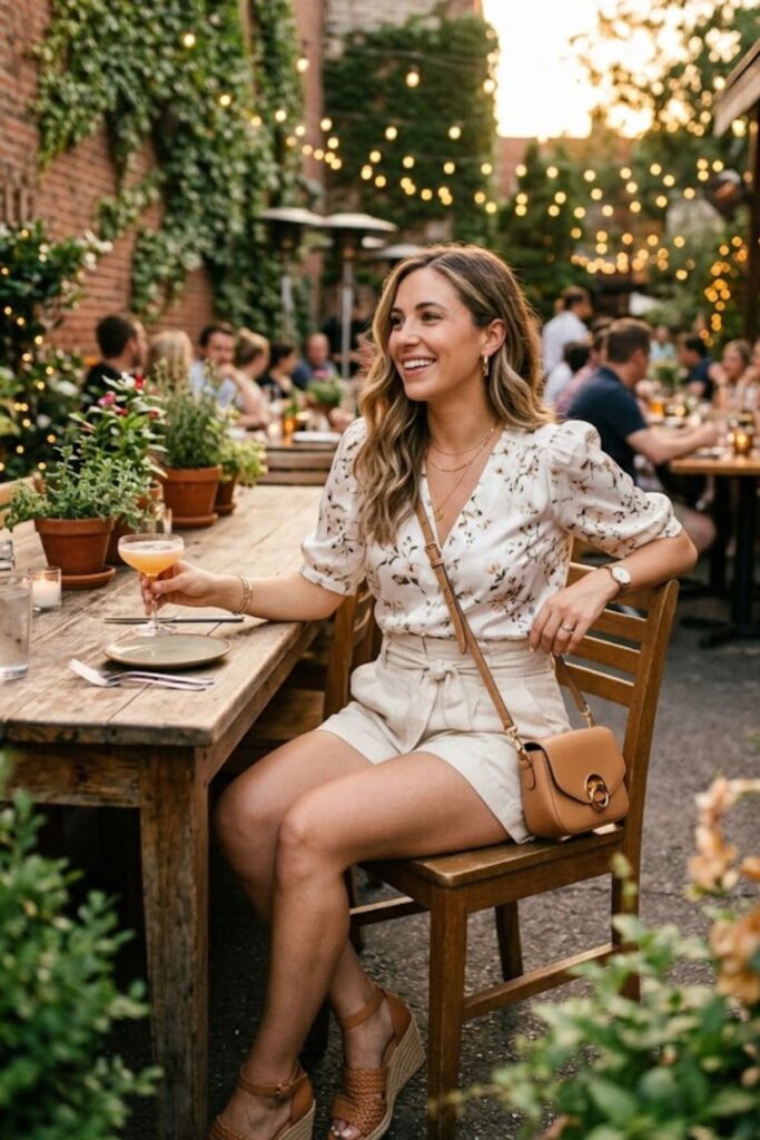 13. High-Waisted Shorts With Blouse