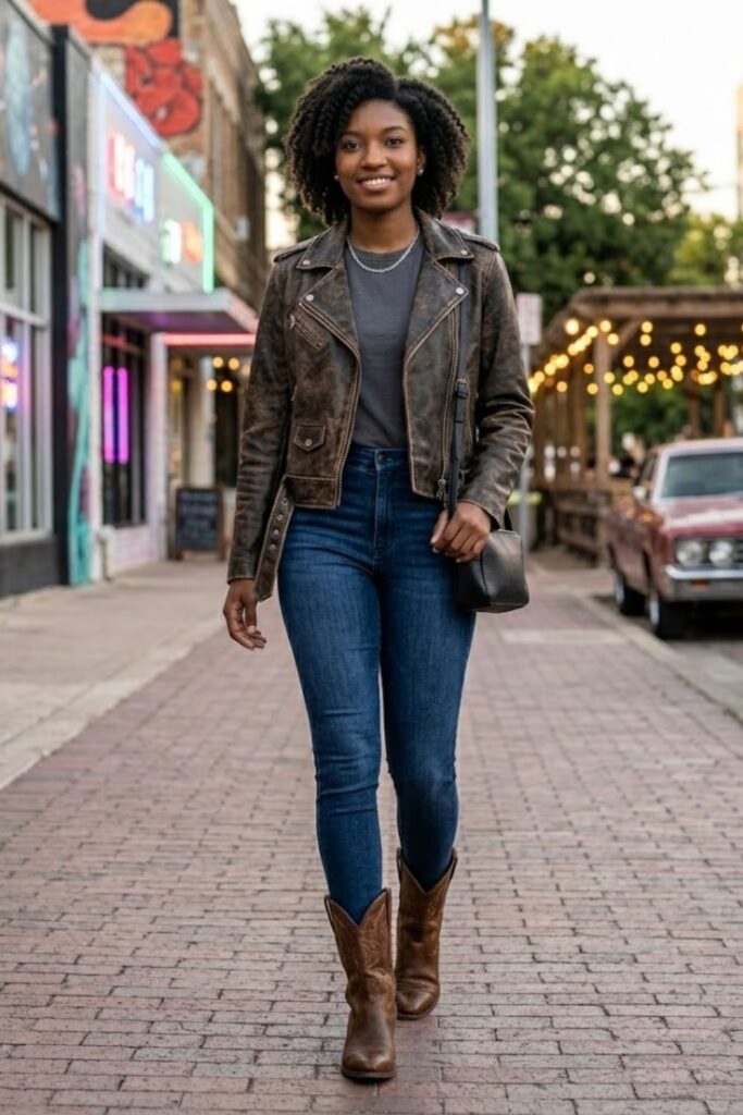 13. Leather Jacket With Skinny Jeans