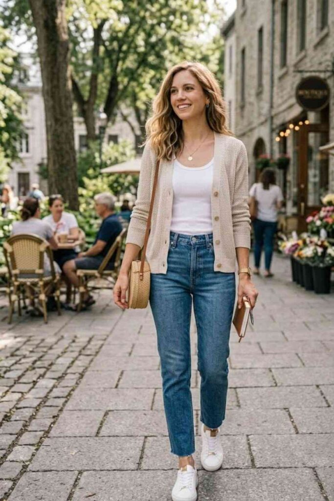13. Light Cardigan with Tank and Jeans