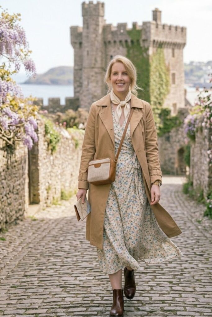 13. Lightweight Coat with Midi Dress