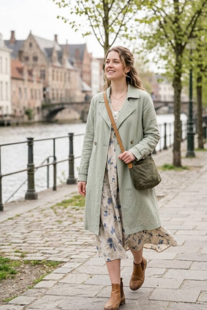 13. Lightweight Coat with Midi Dress