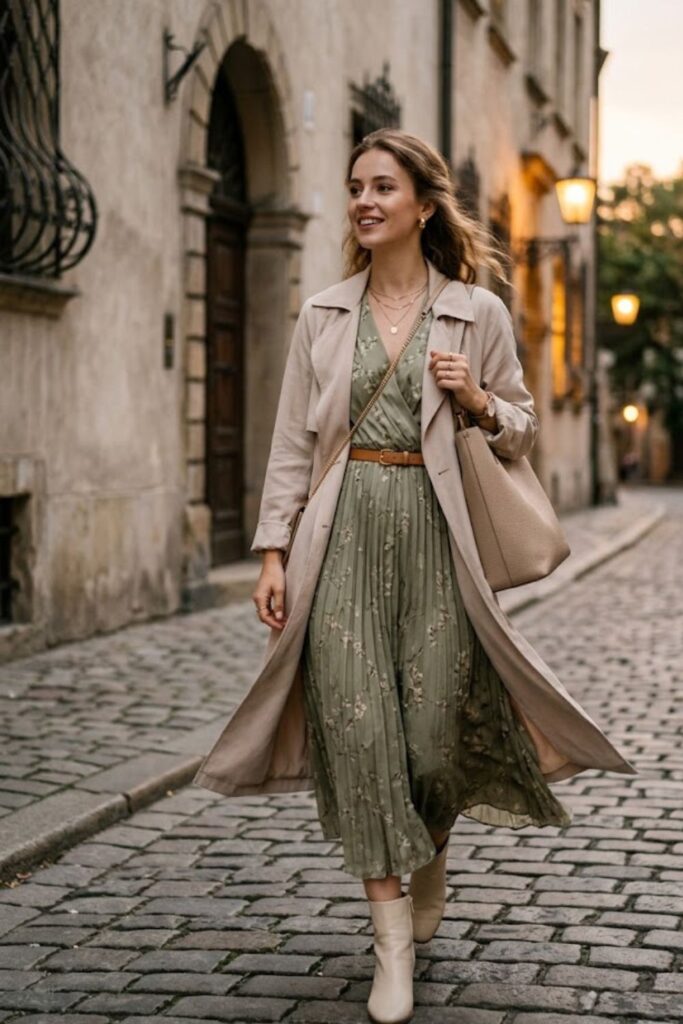 13. Lightweight Trench with Midi Dress