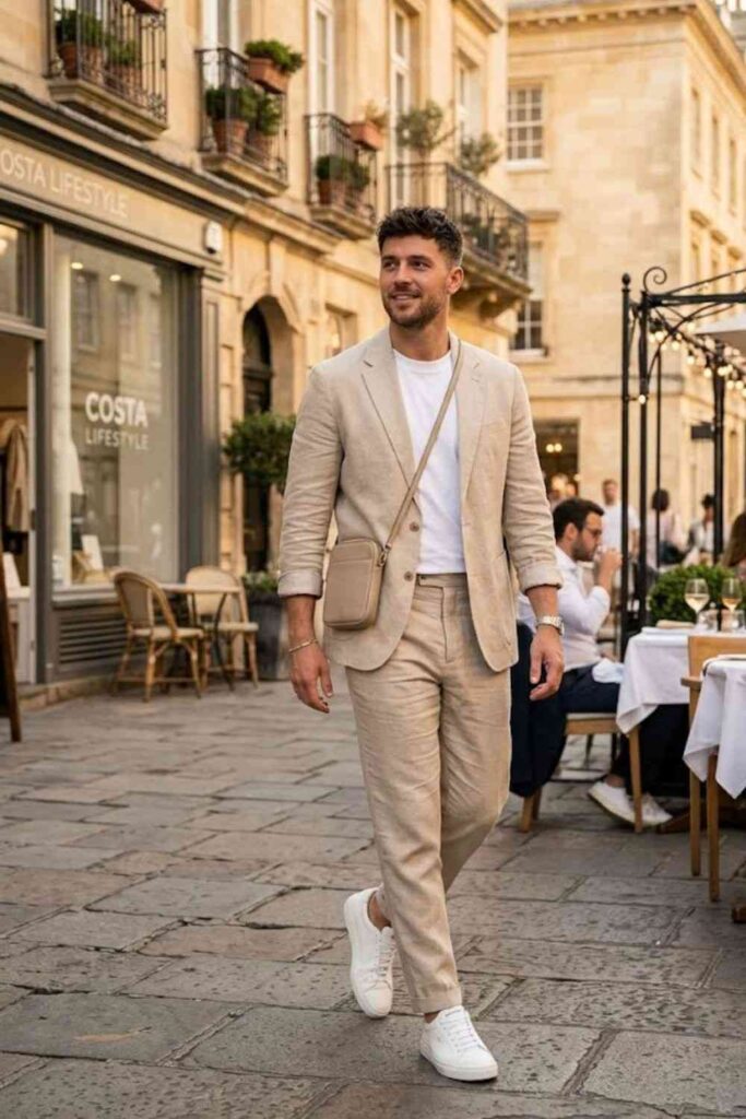 13. Linen Suit with T-Shirt
