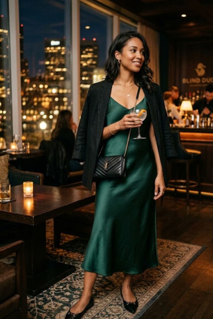 13. Satin Slip Dress With Flats