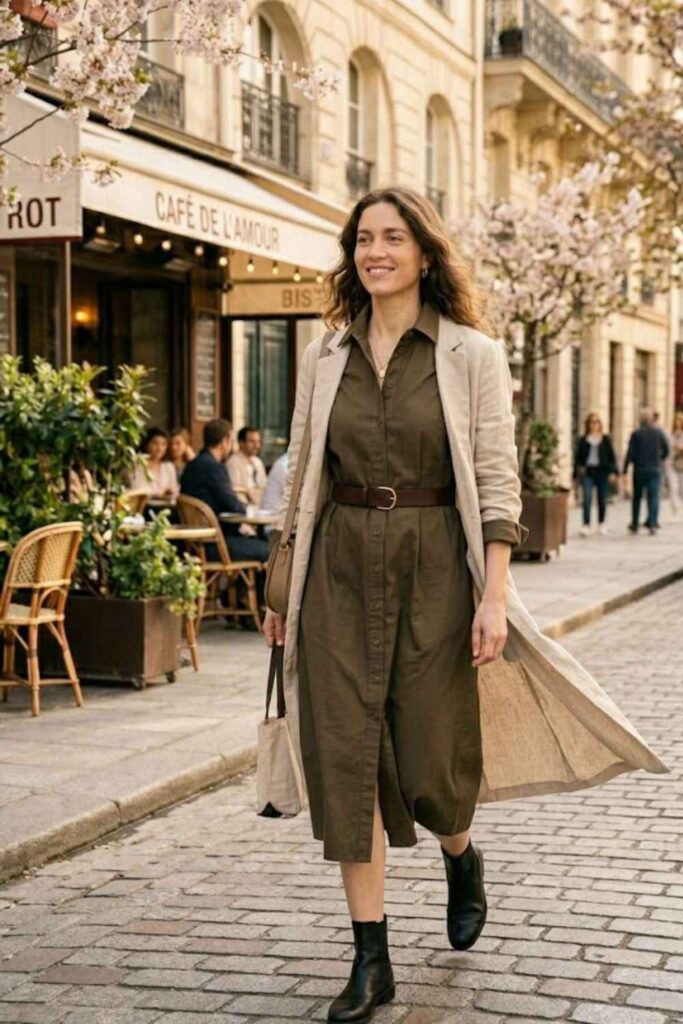 13. Shirt Dress with Belt and Boots