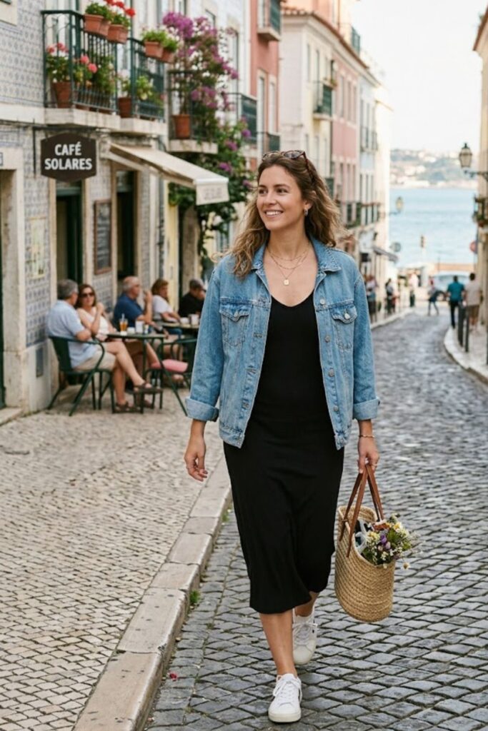 13. Tank Dress With Denim Jacket