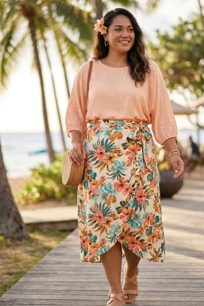13. Wrap Midi Skirt With Blouse