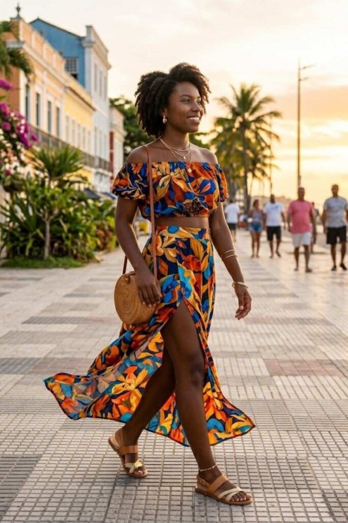 14. Cropped Blouse With Maxi Skirt