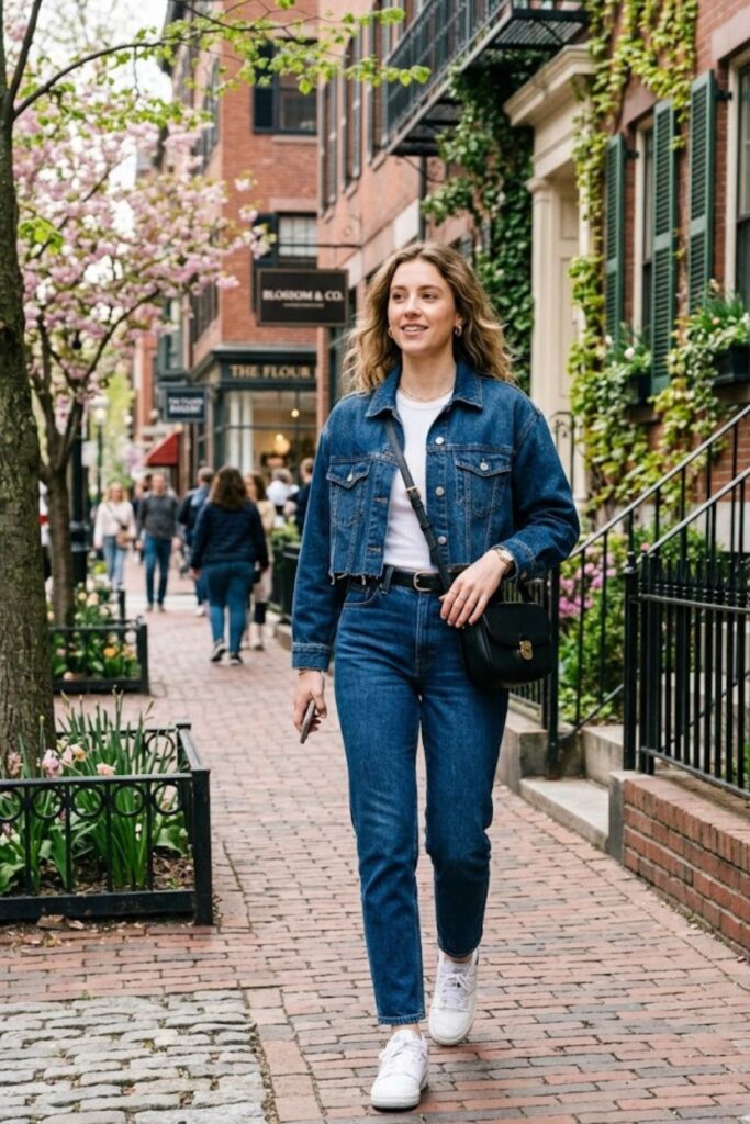 14. Cropped Jacket With High-Waisted Jeans