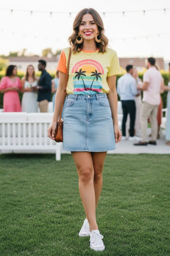 14. Graphic Tee with Denim Skirt