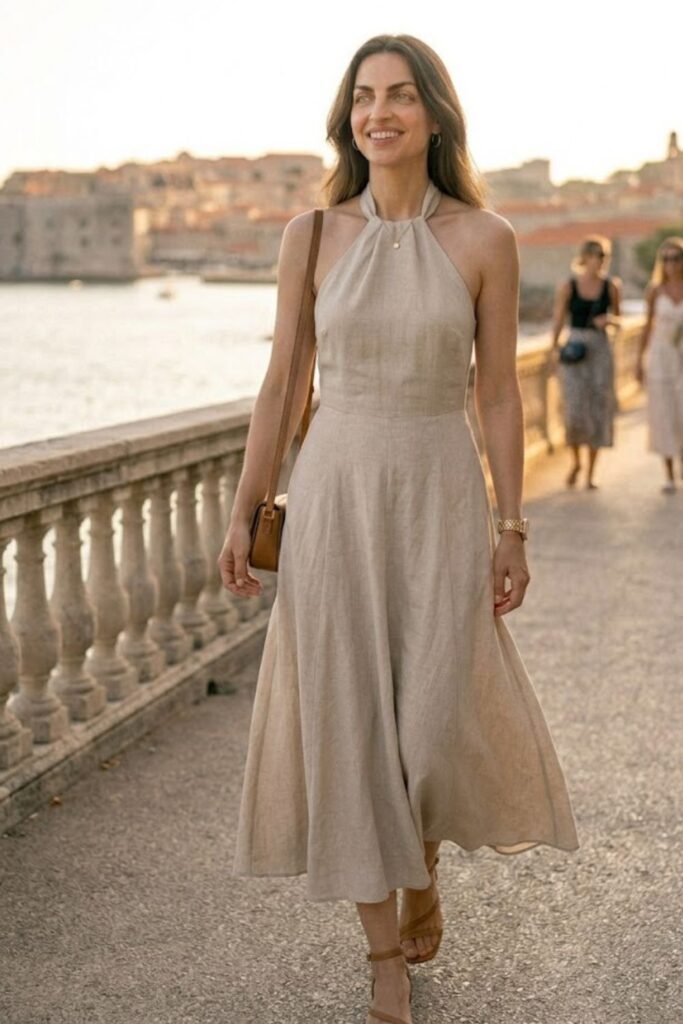 14. Halter Neck Dress with Minimal Accessories
