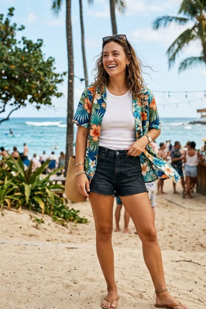 14. Hawaiian Shirt with Layered Tank Top