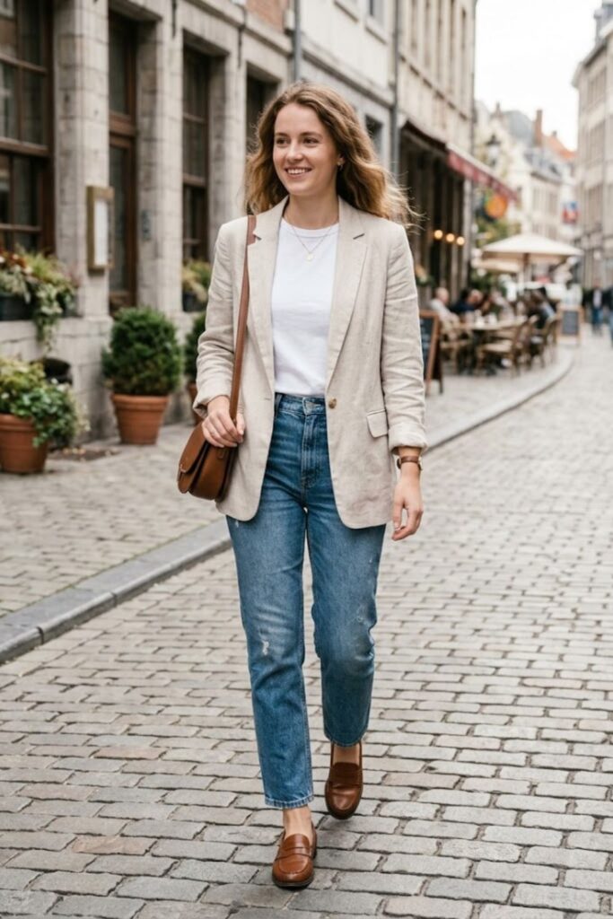 14. Lightweight Blazer with Tee and Jeans