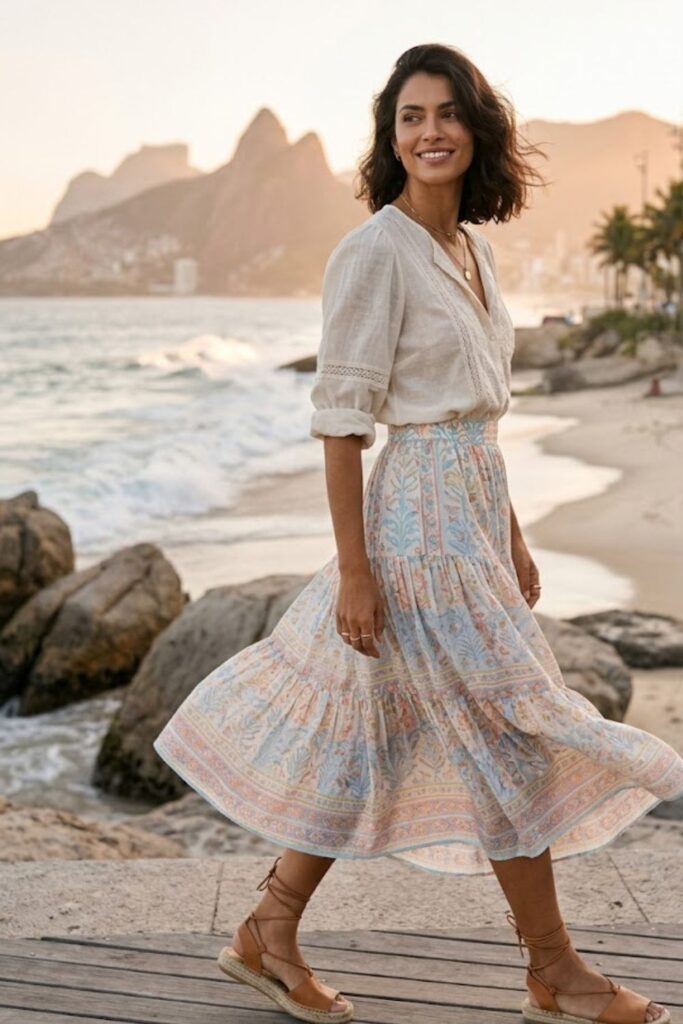 14. Lightweight Blouse With Midi Skirt