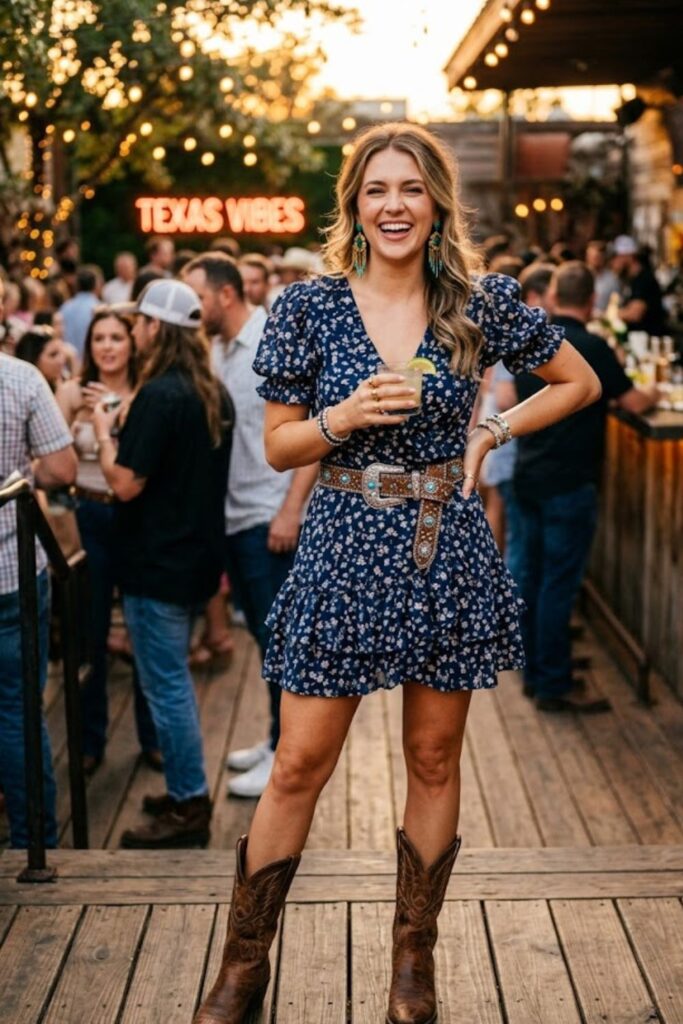 14. Mini Dress With Western Boots