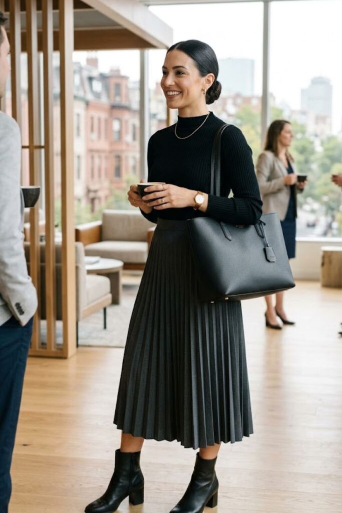 14. Mock Neck Top With Midi Skirt