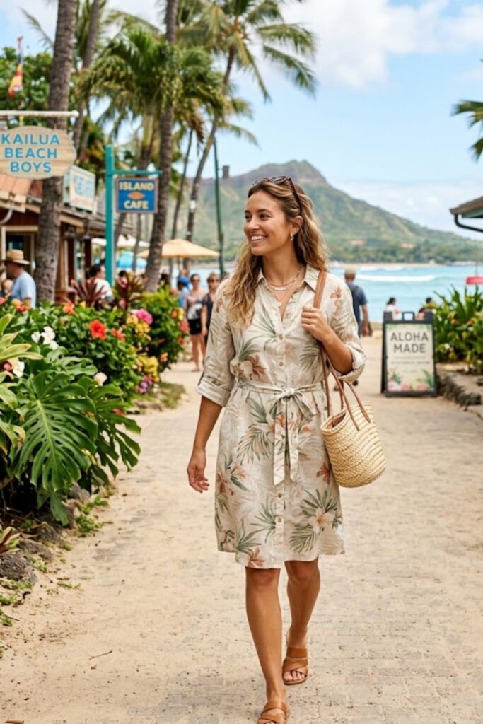 14. Relaxed Shirt Dress With Sandals
