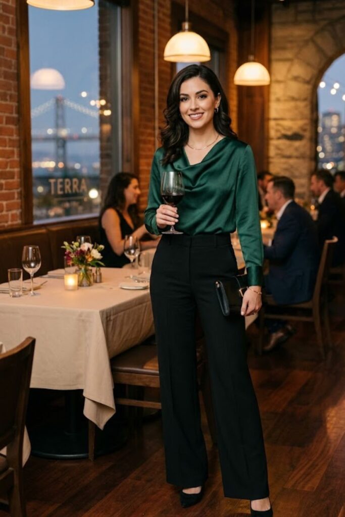 14. Silk Blouse With Wide-Leg Pants