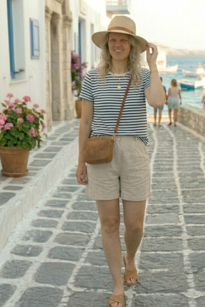 14. Striped Tee with Linen Shorts