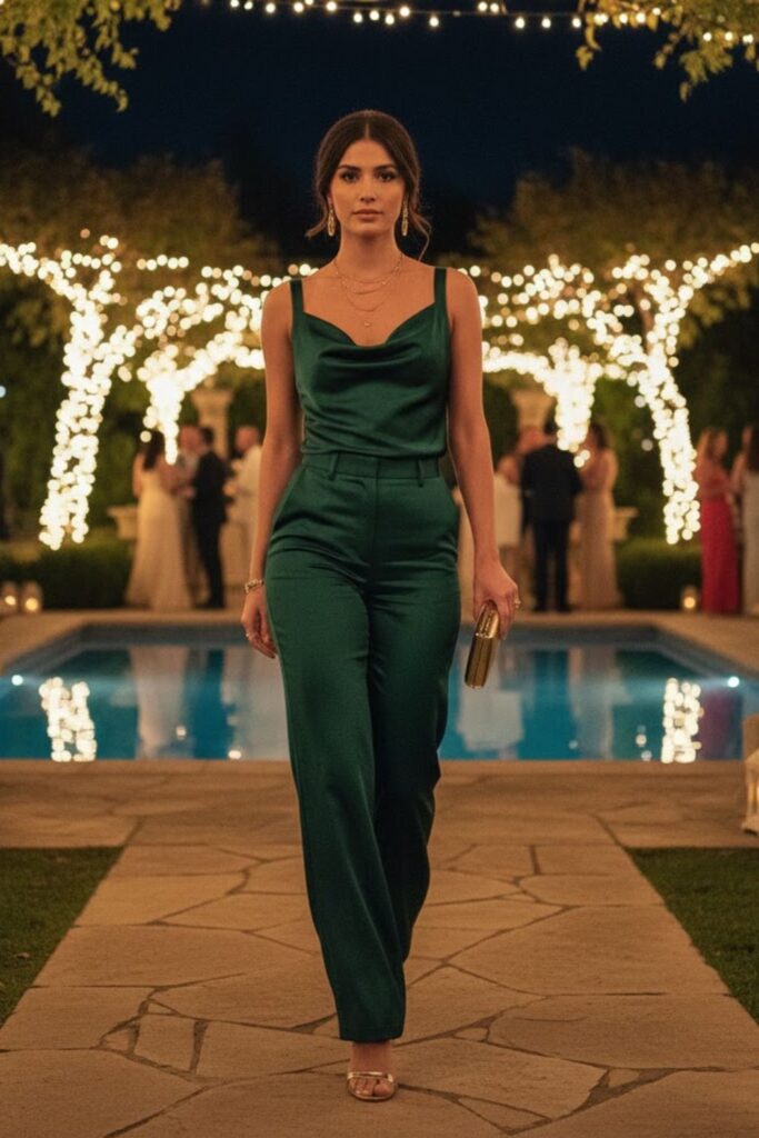 14. Tailored Two-Piece Set with Satin Top