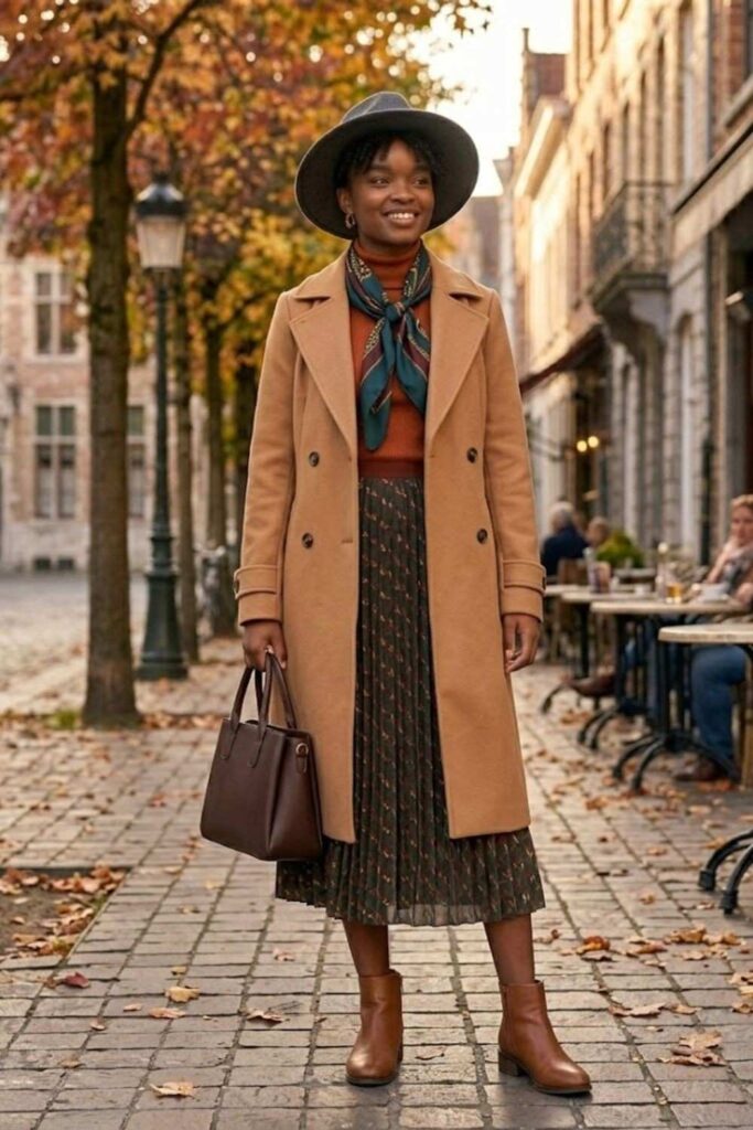 14. Trench Coat with Midi Skirt
