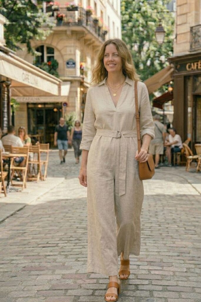14. Wide-Leg Jumpsuit with Belted Waist