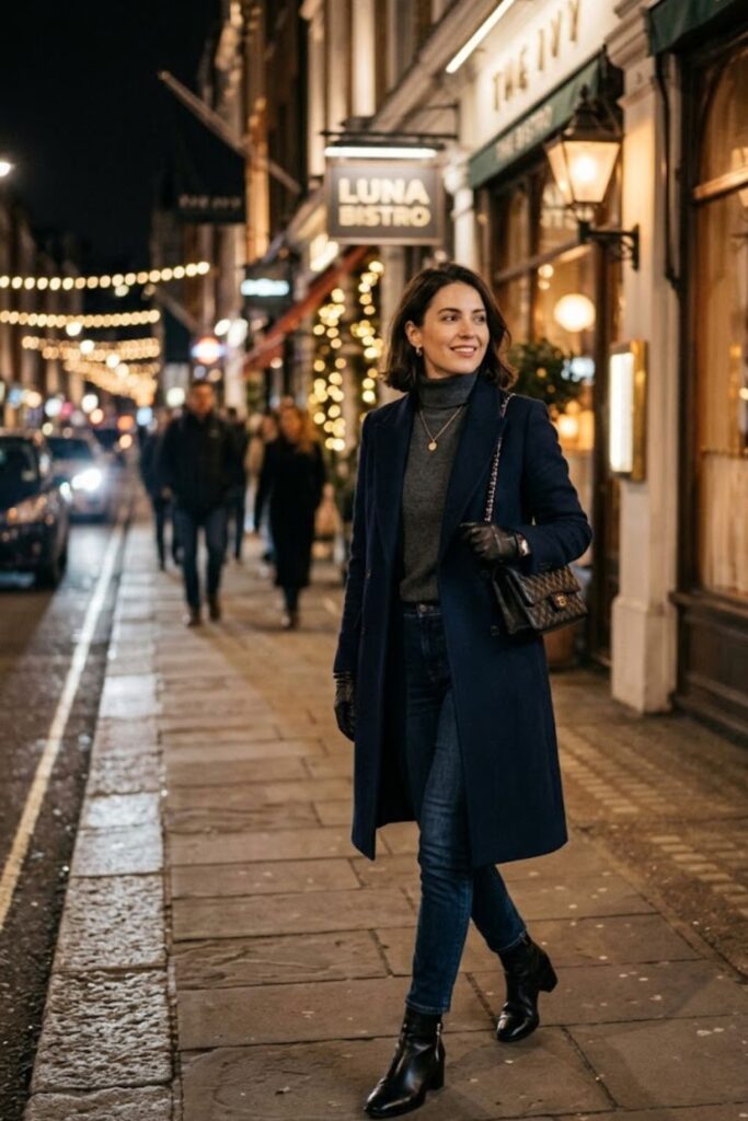 14. Wool Overcoat With Slim-Fit Jeans