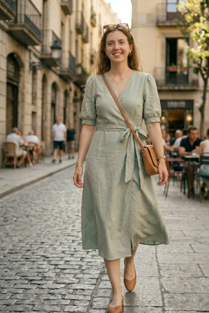 14. Wrap Dress with Flats