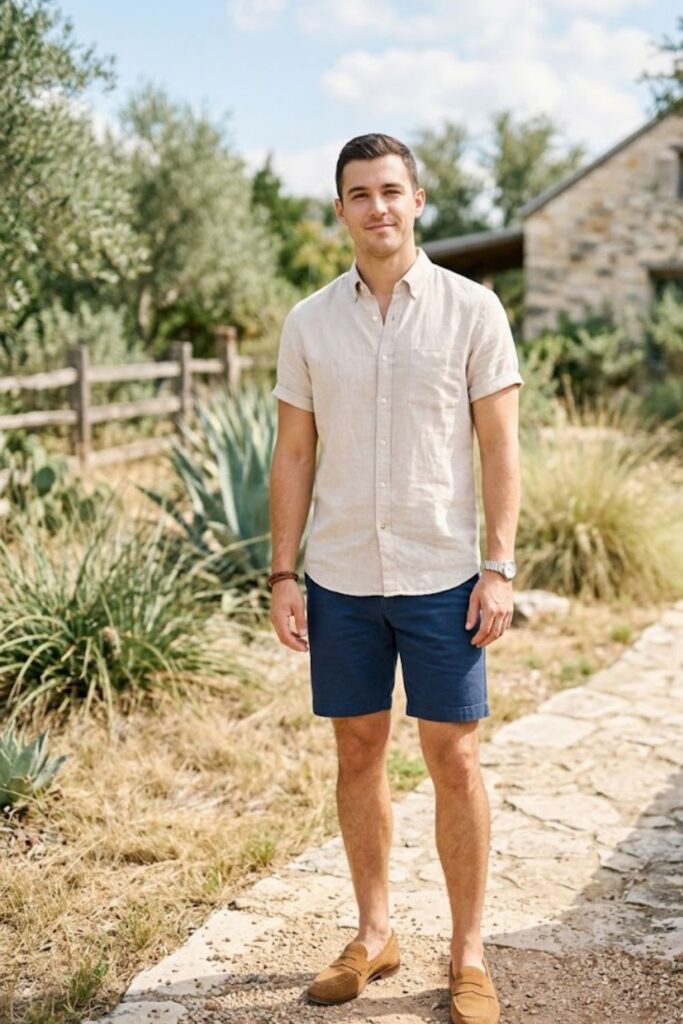 15. Button-Down Shirt With Shorts and Loafers