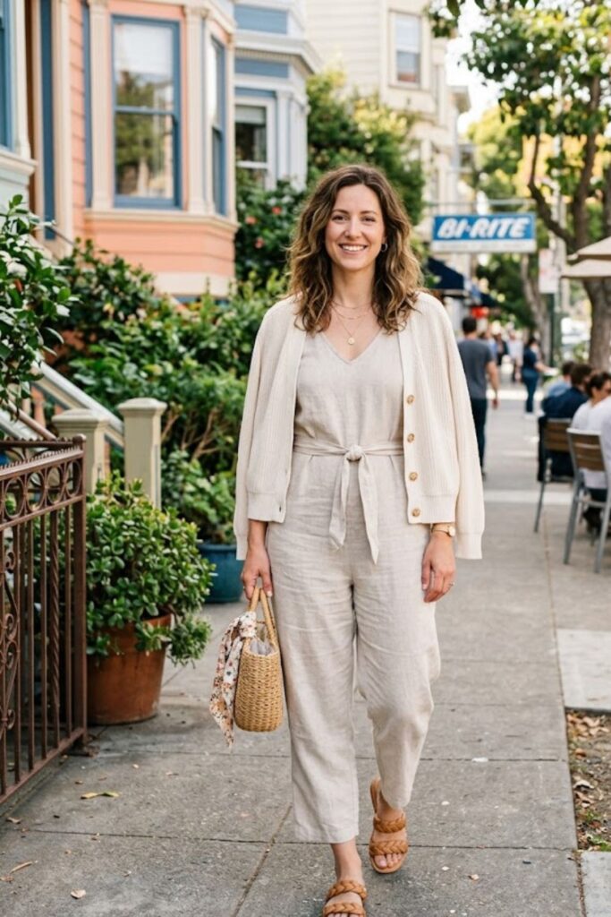 15. Casual Jumpsuit With Sandals