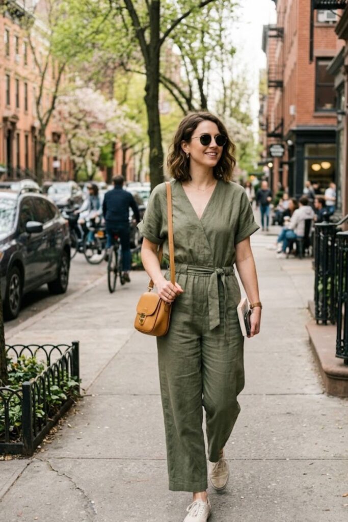 15. Casual Jumpsuit with Canvas Sneakers