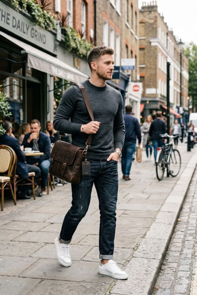 15. Casual Sweater With Dark Denim