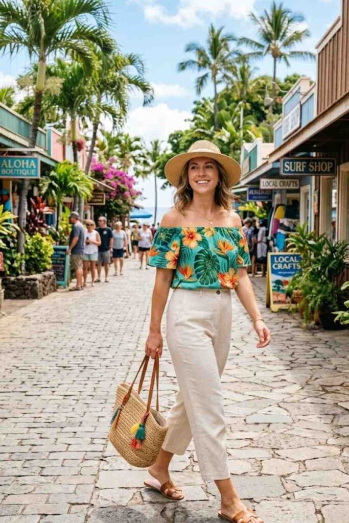 15. Cropped Pants With Off-Shoulder Top