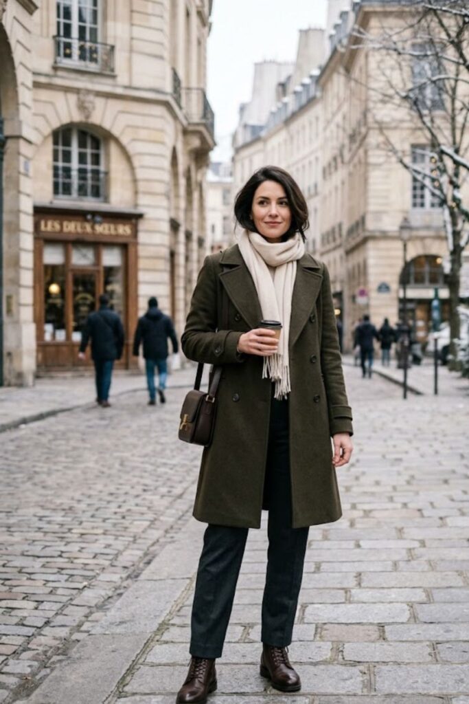 15. Double-Breasted Coat With Tailored Pants