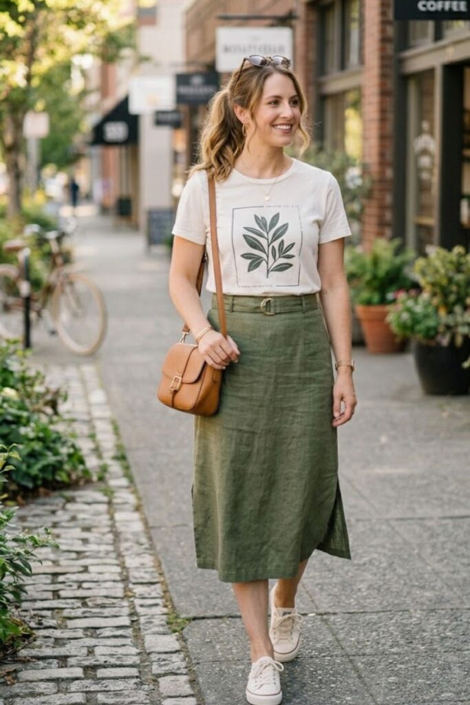 15. Graphic Tee with Midi Skirt