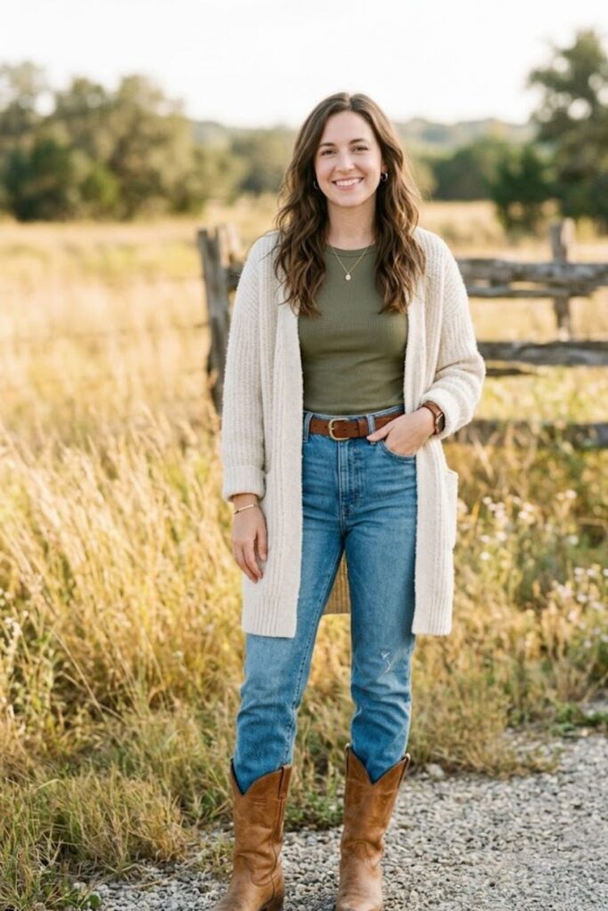 15. Long Cardigan With Jeans and Boots